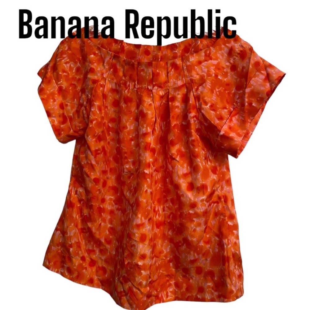 Banana Republic Orange Silk Short Sleeve Blouse Sz XS